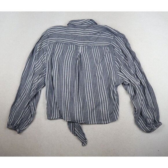 AMERICAN EAGLE - WOMEN'S BLUE STRIPED OVERSIZED LONG SLEEVE TIE HEM TOP - XS - Picture 7 of 7